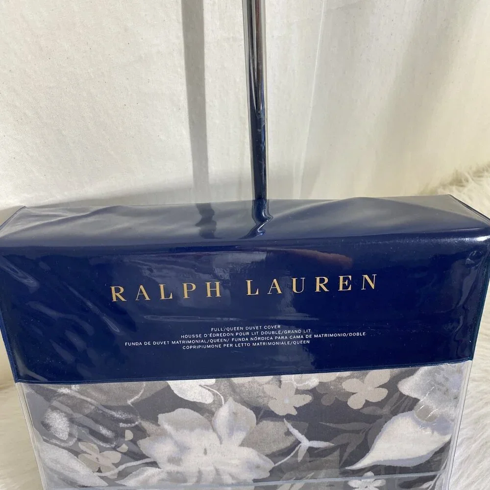 Ralph Lauren Avery Duvet Cover Full /Queen Gray Chrysanthemum Floral NEW